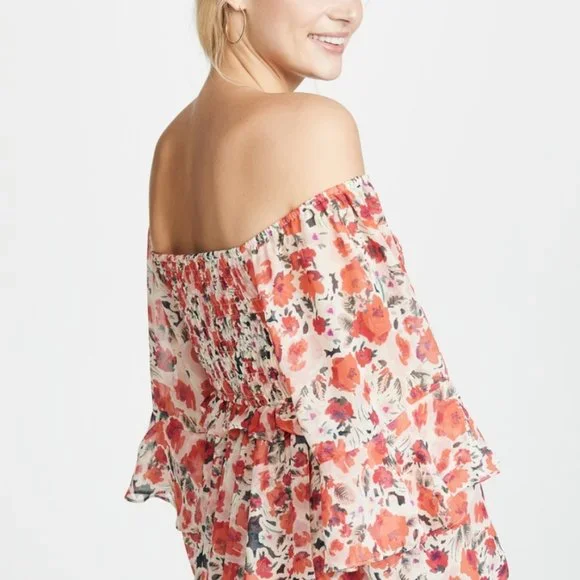 MISA Los Angeles Asra Red Floral Puff Sleeve Dress | US S - Picture 5 of 12